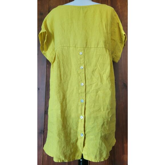 Terzo Millennio Women Small Yellow Linen Blouse Shell Button Back Made in Italy - Picture 10 of 10